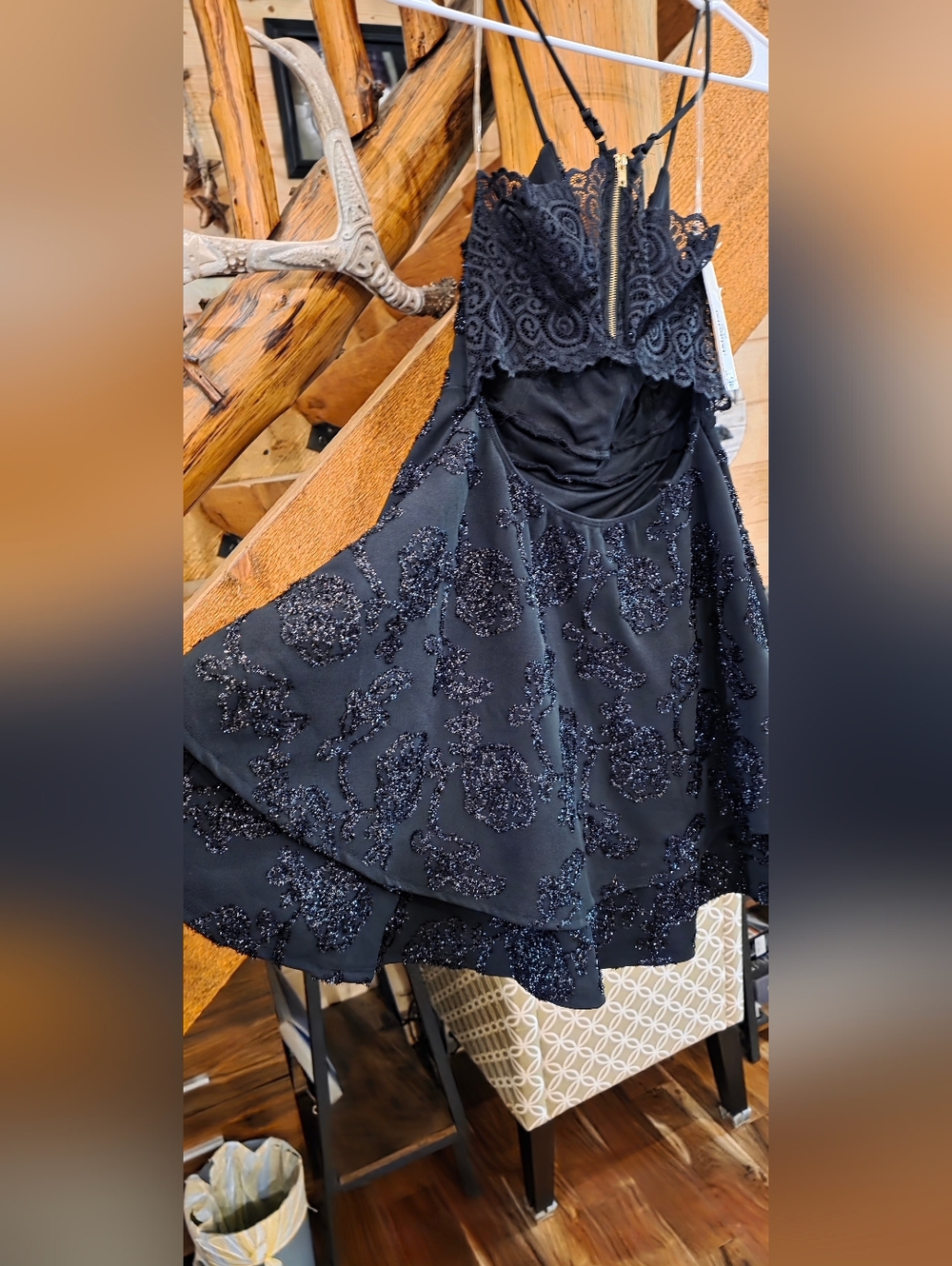 NEW! Black Beaded Lace-Back Party Dress - Picture 13 of 14